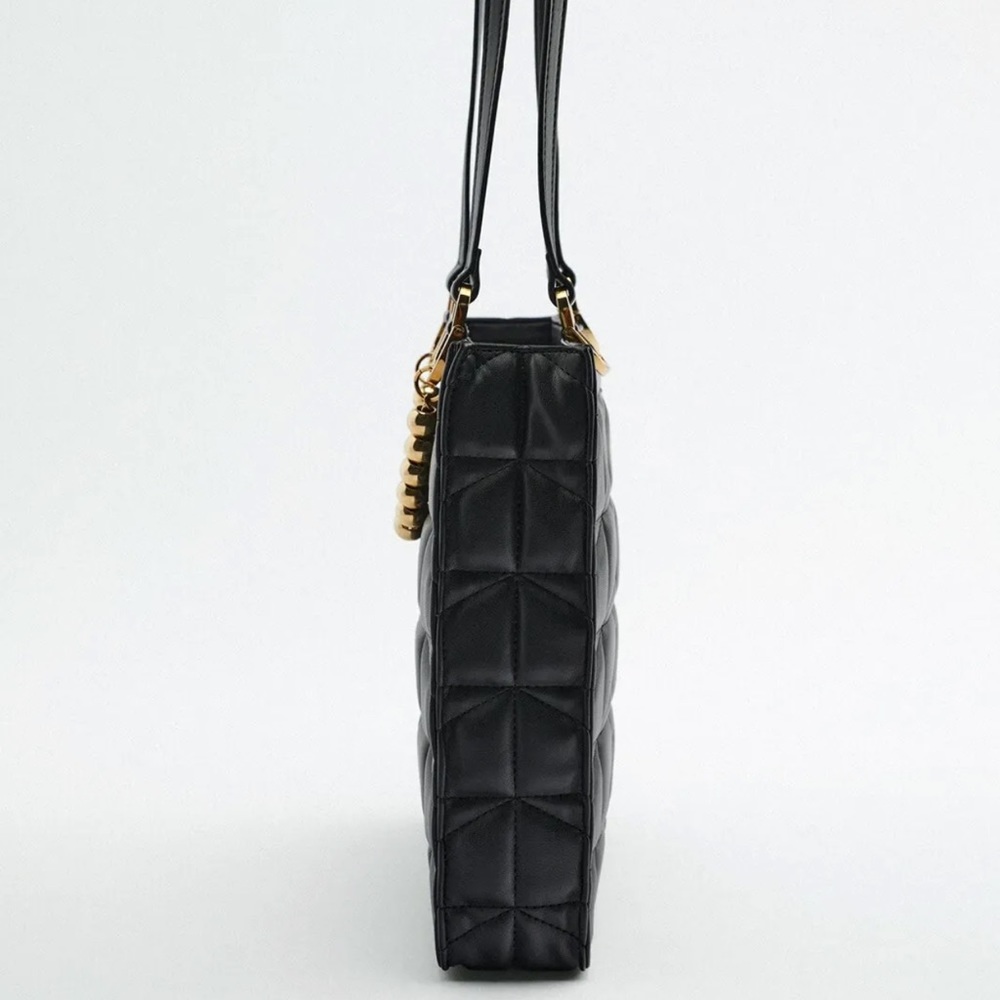 Zara Black Quilted Shopper Bag - Picture 7 of 10